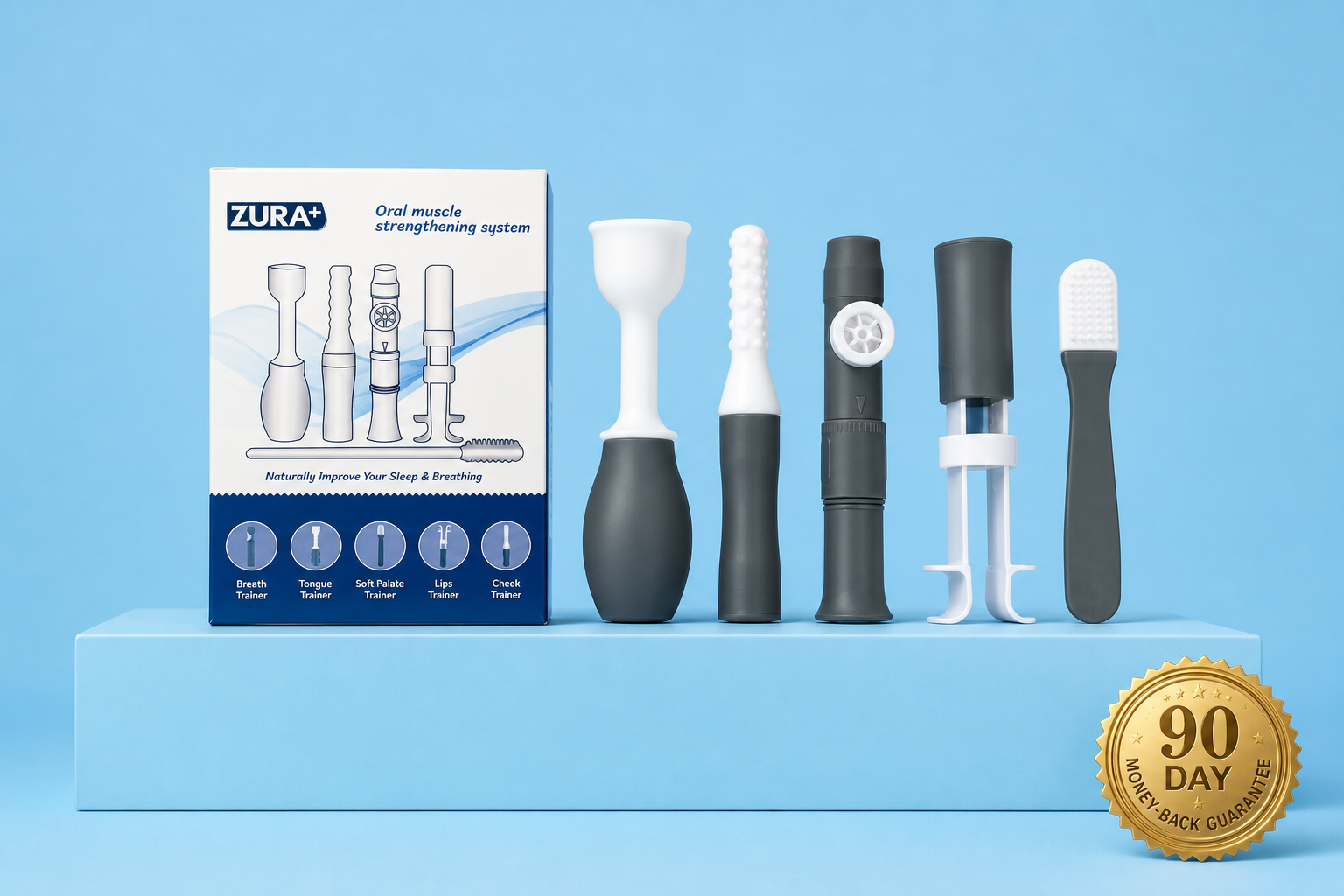 ZURA+ product with a gold 90-day money-back guarantee seal